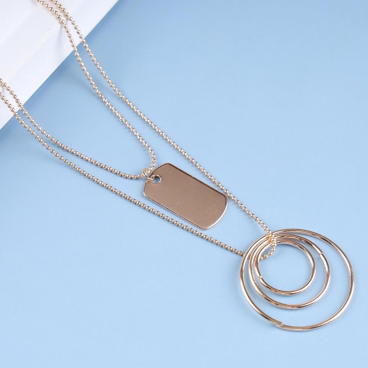 Vintage Layered Square Pendant Necklace Multi Circle Necklace Gold Square Choker Necklace Layer Circle Necklace Jewelry for Women