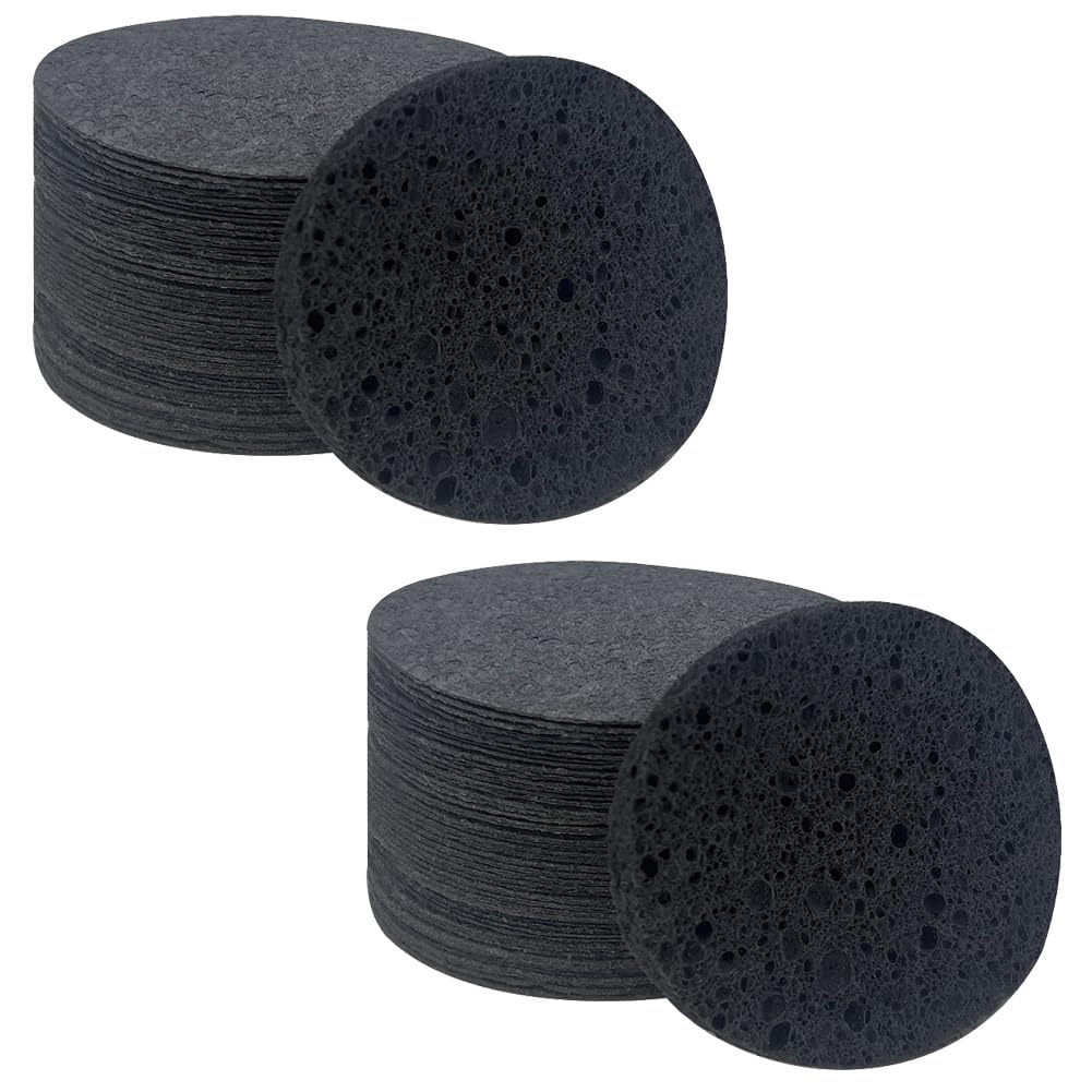 100-Count Facial Sponges Compressed Natural Cellulose Sponge Round Shape Face Sponge for Face Cleansing Exfoliating and Makeup Removal, Black