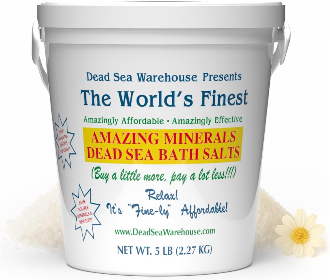 Dead Sea Warehouse-Amazing Minerals Dead Sea Bath Salts,100% Full Mineral Therapeutic Bath Salts, Detoxifying & Moisturizing, Exfoliating for Dry Skin, Unscented(5 lbs)