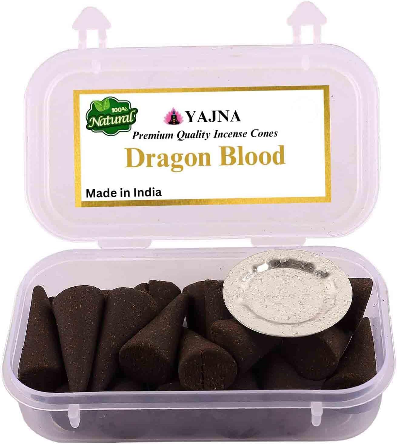 Yajna Dragon Blood 100%-Natural-Incense-Cones Handmade-Hand-Dipped Organic-Chemicals-Free for-Purification-Relaxation-Positivity-Yoga-Meditation The-Best-scents (20 Count)