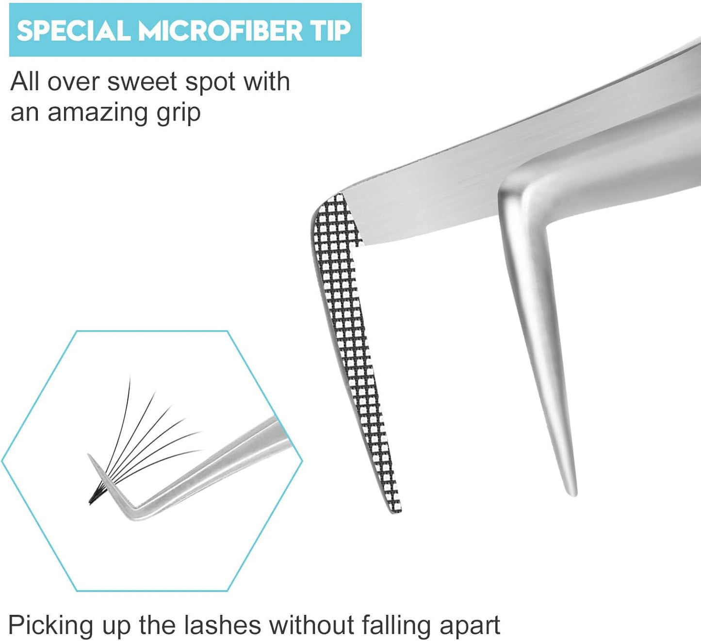 Ms.Queen Lash Tweezers for Eyelash Extensions, Precision Fiber Tip 90 Degree Tweezers for Mega Volume Lashes Extensions, Blue