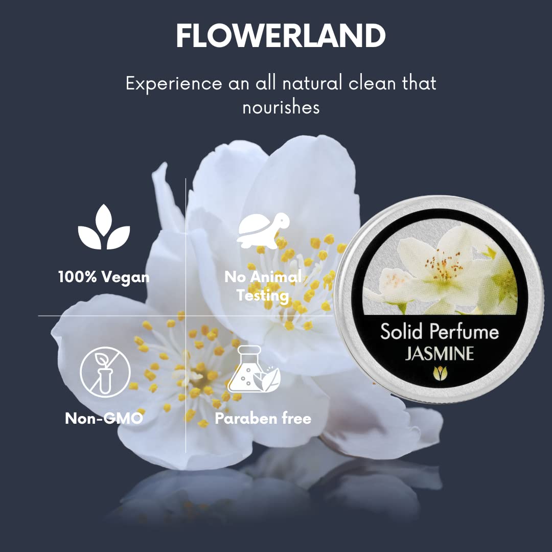 Flowerland Solid Perfume - Portable Pocket Balm Perfume Perfect for Travel Use - Natural Fragrance Parfum for Men and Women - Natural & Vegan - Jasmine (30ml)