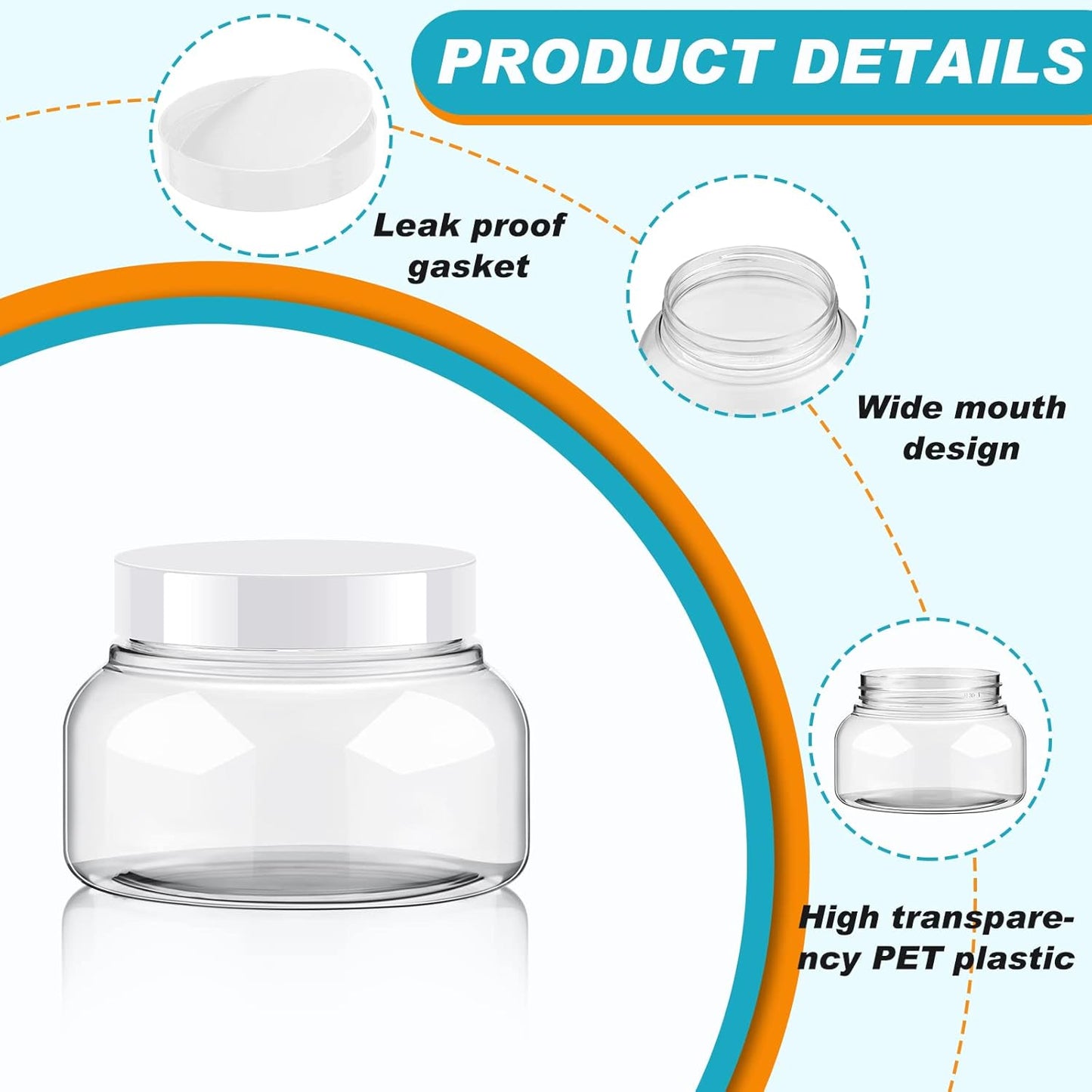 Tessco 24 Pack Plastic Jars with Lids Labels Empty Clear Plastic Jars Round Refillable Cosmetic Containers Body Butter Containers Bulk Sugar Scrub Bottle for Make Up(8 oz,White)