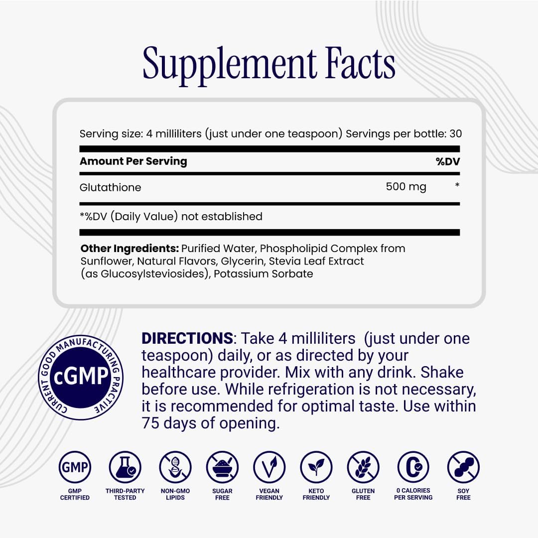 Liposomal Glutathione - Ultra High Absorption Liquid Glutathione Supplement - Supports Natural Detoxification, Immune System, Skin Health, Mental Clarity & Overall Well-Being