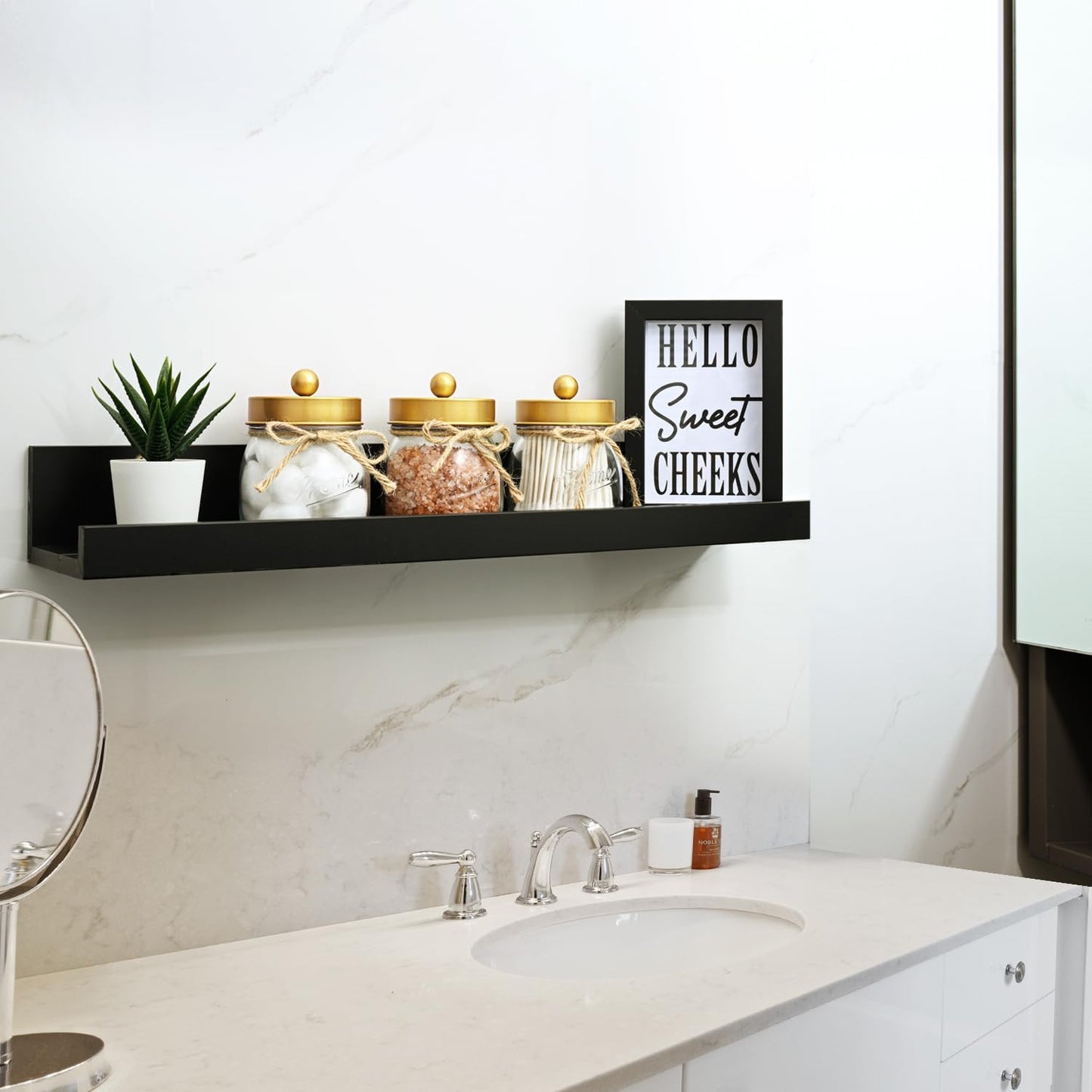 SheeChung 3Pack Warm Golden Undertones Bathroom Decor, Cotton Swab Holders, Bathroom Container Set, Restroom Decor for Cotton Round Pads, Balls, Floss Pick - Brushed Gold