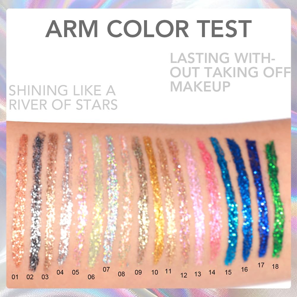 6Pcs Shimmer Metallic Eyeshadow Eyeliner Set - Glitter Sparkle, Long Lasting, Quick Drying, Waterproof & Smudge Proof, High Pigment Liquid Eyeshadow for Parties, Cosplay, Weddings (Set 2#)