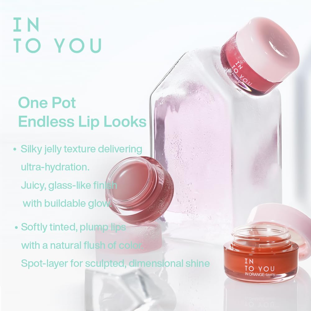 INTO YOU Frozen Glow Lip Balm, Hydrating Lip Gloss, Shine Finish, Nourishing Sheer Tint Pudding Pot with Vitamin E and Seed Oil, Plumping, Moisturizing Lip Makeup, 0.18oz, FB01 Pink Peach
