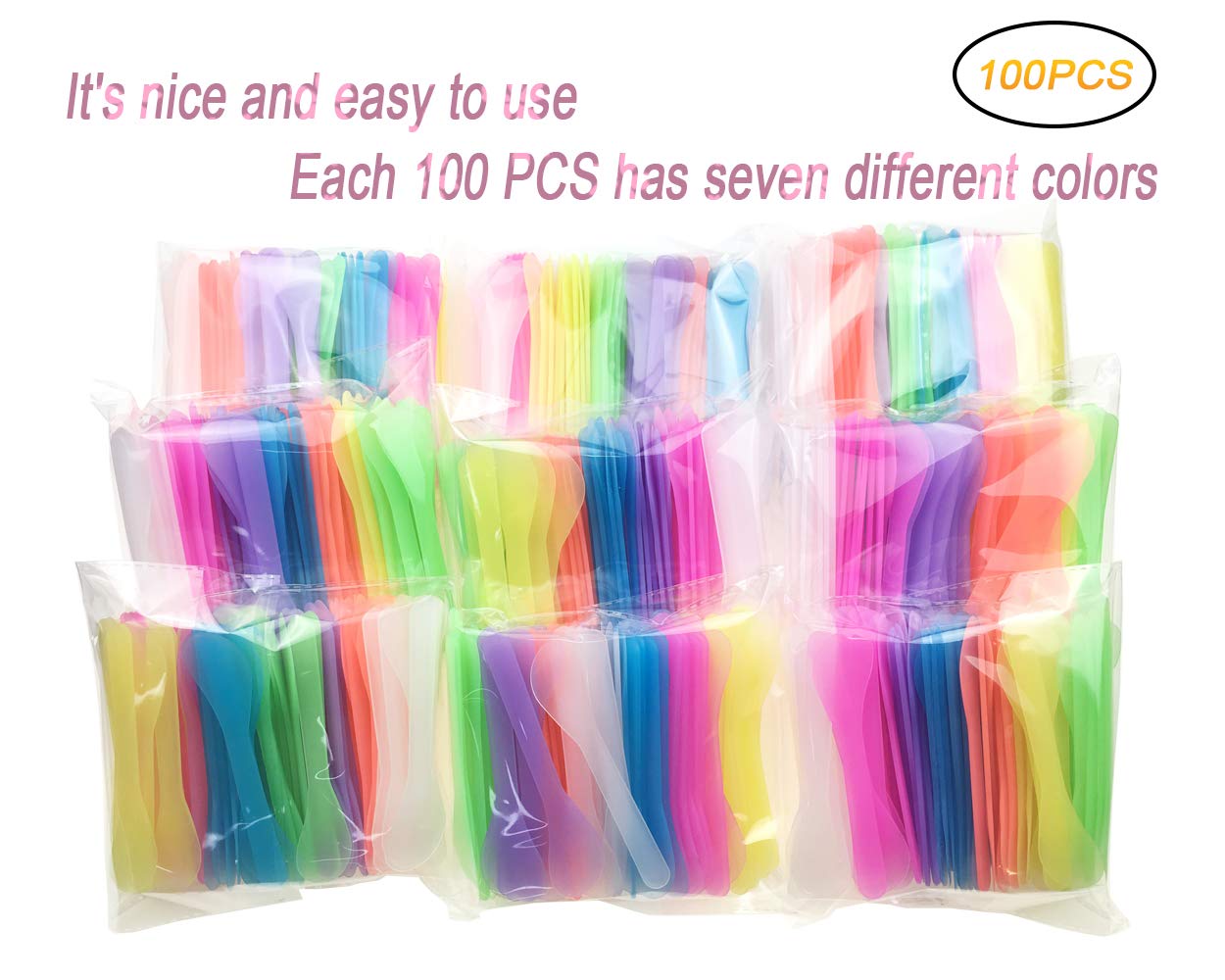 100 PCS Cosmetic Spatula for Makeup Face Mask Plastic Spoon Disposable Makeup Tools for Mixing and Sampling 4.88'' x 1.06" Random Color
