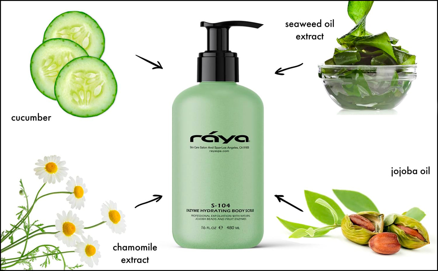 RAYA Enzyme Hydrating Body Scrub 16 oz Cucumber Scent (S-104) | Gentle and Exfoliating Body Scrub | Made with Seaweed, Jojoba Beads, and Fruit Enzymes