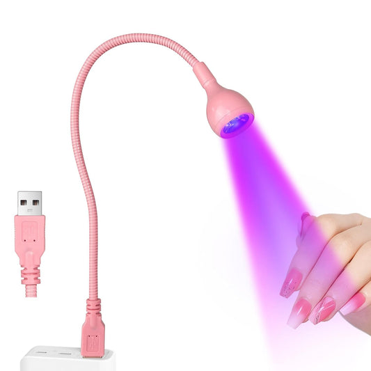 AORAEM UV LED Nail Lamp, 3W Portable Duck Neck UV Nail Lamps Dryer Gel Polish Curing Light with Pink Gooseneck for Gel Nails Tips USB Plug Play Nails Salon and Home DIY