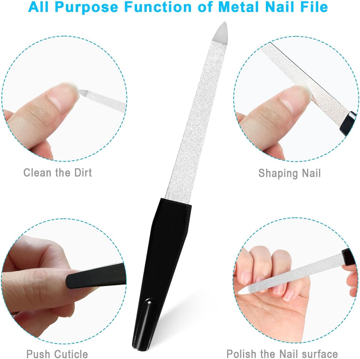 Nail File, 10PCS Professional Metal Nail Files and Buffers Block (100/180 Grit) for Natural Nails, Double Sided Washable & Reusable Manicure Care Kit for Women Home & Salon Travel