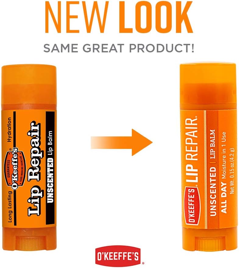 O'Keeffe's Unscented Lip Repair Lip Balm for Dry, Cracked Lips, Stick, (Pack of 9)