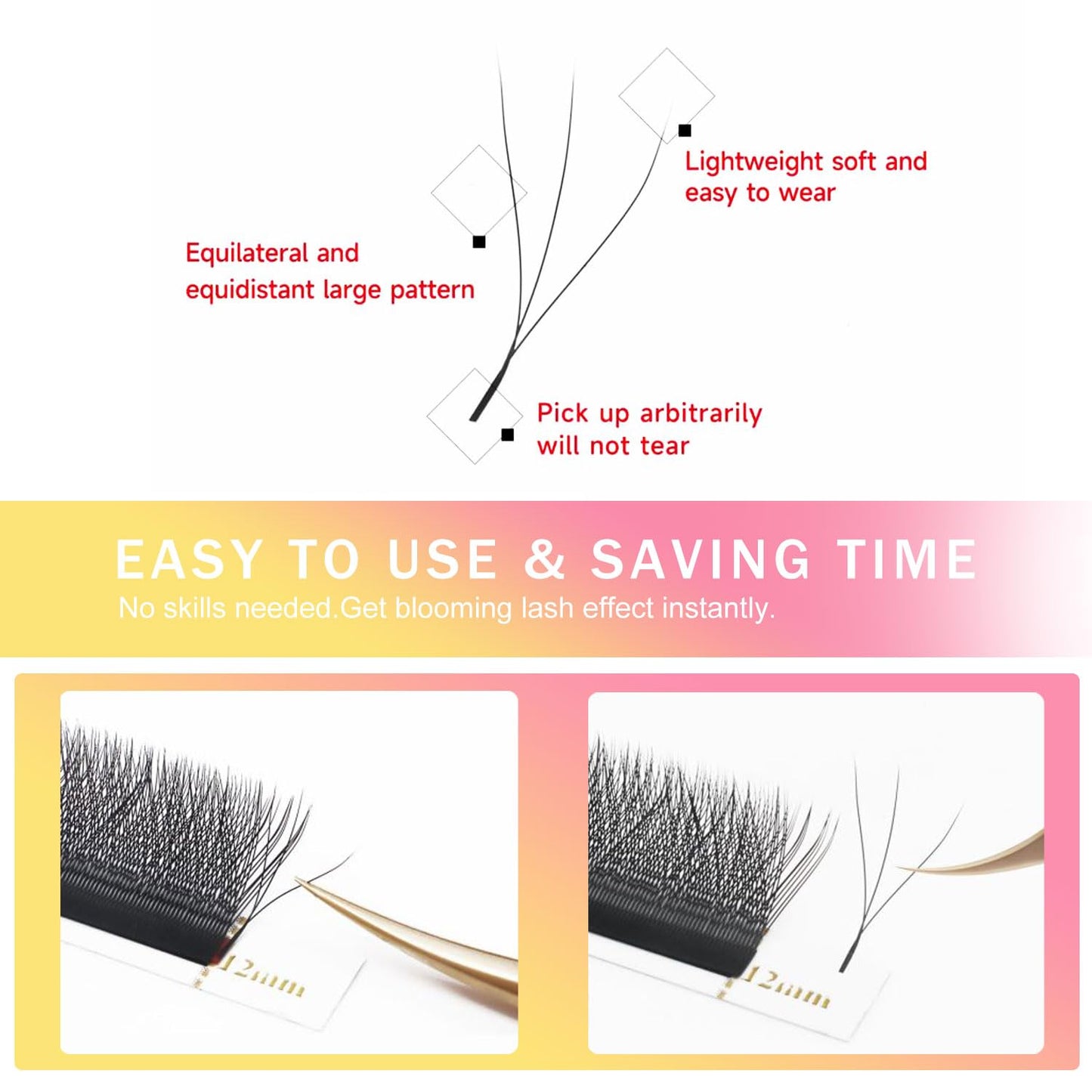 W Lash Extensions 3D Eyelash Extensions W Shape 0.07mm Thickness C Curl Mix 8-15mm Premade Fans Individual Lashes Matte Black W Lashes 12 Rows Crisscross False Eyelashes(W-3D-0.07-C,8-15mm)