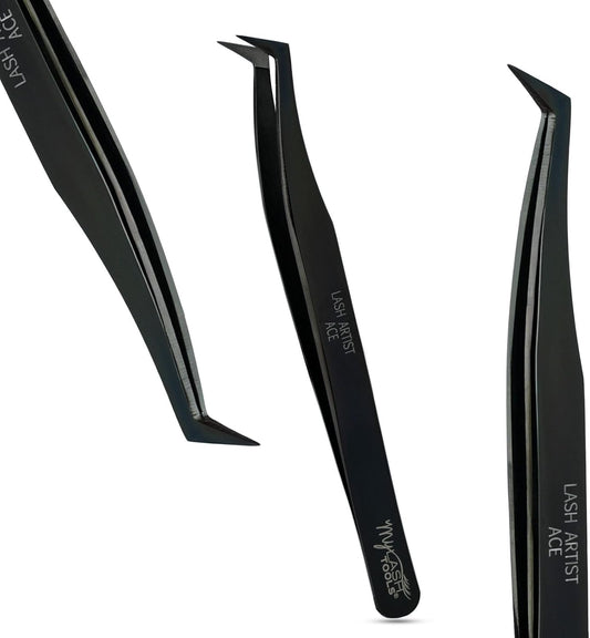Mega Boot Volume Fiber Tip Lash Tweezer – LASH ARTIST ACE, Professional Eyelash Extension Tweezers, Precision Fan Making, Plain Grip (Black)