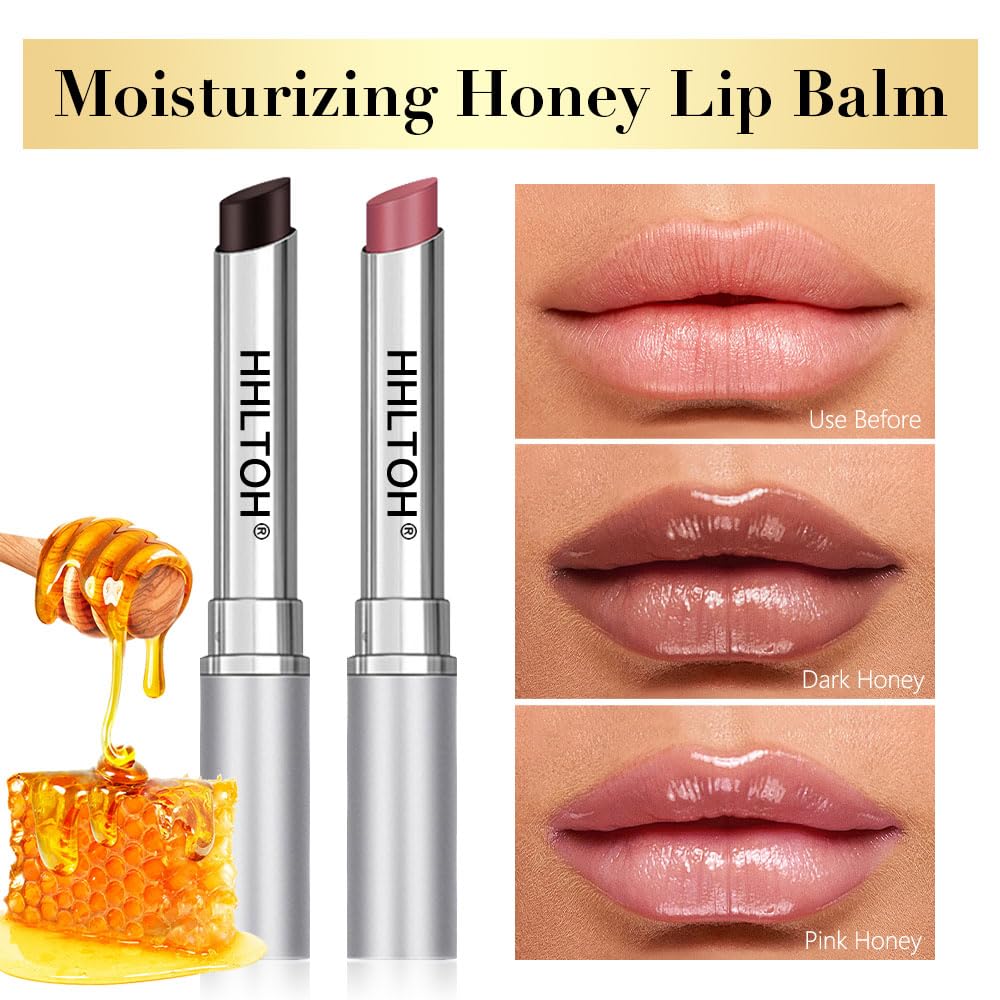 2PCS Honey Tinted Lips Balm Lipstick - Sheer Hydrating Lipstick for All Skin Tones - Moisturizing Lip Balm, Nourishing Lip Balm – Bálsamo Labial Hidratante con Color,Natural Cherry Black & Pink
