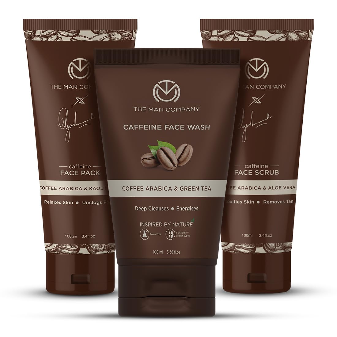 The Man Company Coffee Face Care Kit with Face Wash, Face Scrub, Face Pack | Cleanses, Detoxifies, Relaxes, Glowing and Brightening Skin - Pack of 3
