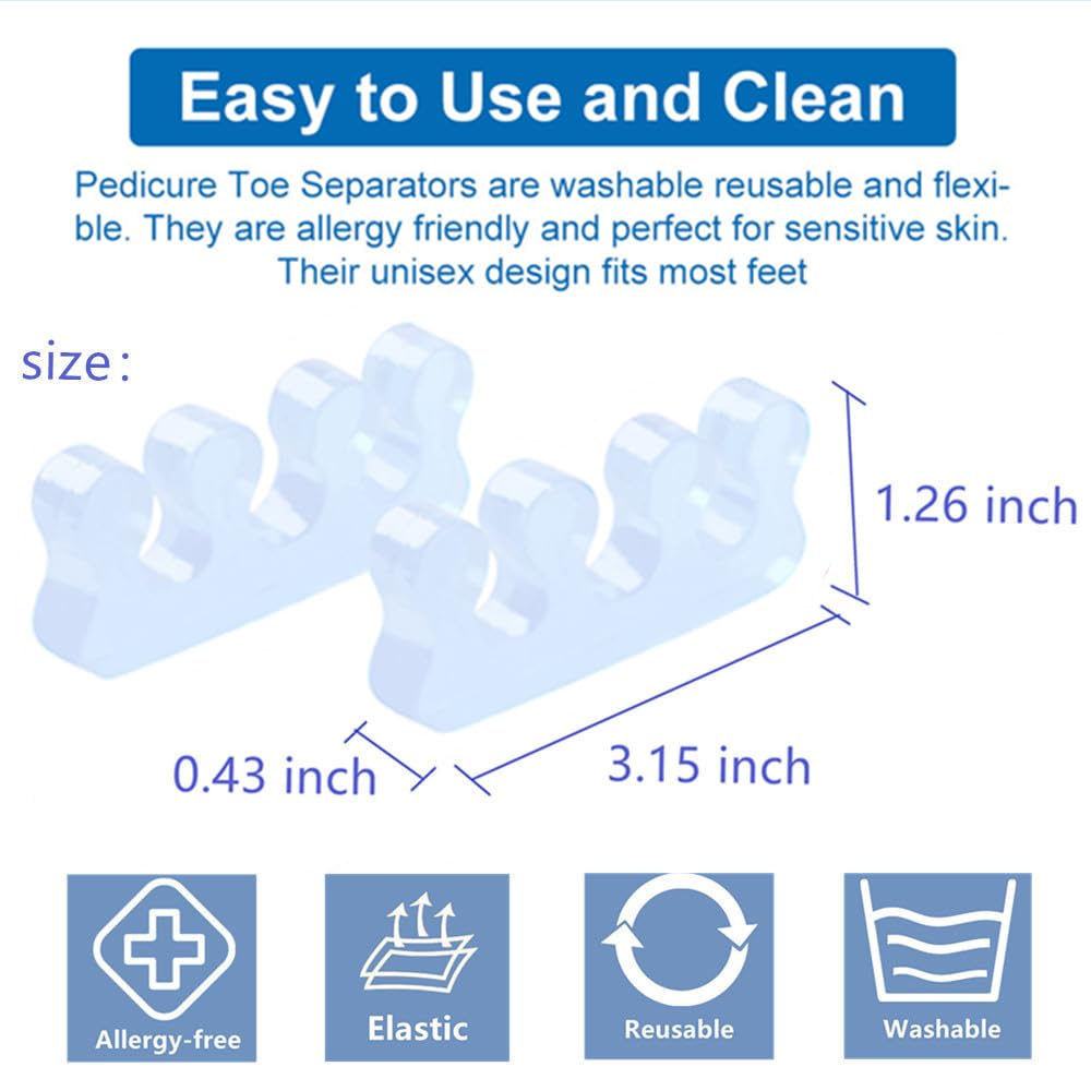 Toe Separators for Bunion & Nail Polish - Pedicure Toe Spacers & Toenail Dividers, Orthopedic Gel Material, Washable & Reusable Pedicure Supplies