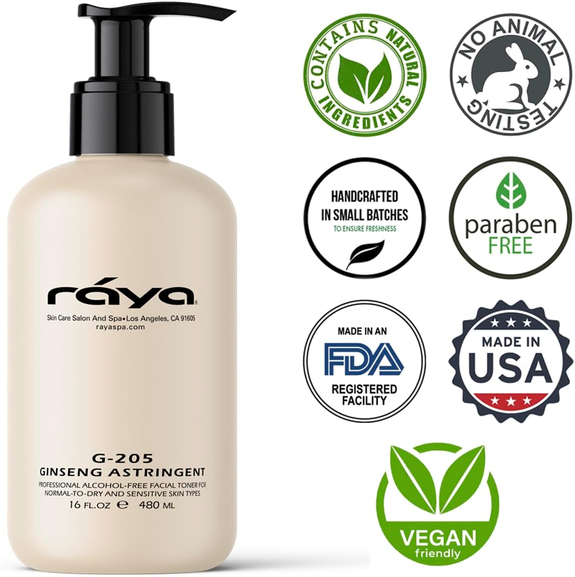RAYA Ginseng Astringent with AHA 16 oz (G-205) | Gentle Glycolic Facial Toner for Dry and Sensitive Skin | Helps Tighten Pores, Smooth Complexion, and Reduce Fine Lines | Made With Alpha Hydroxy Acids