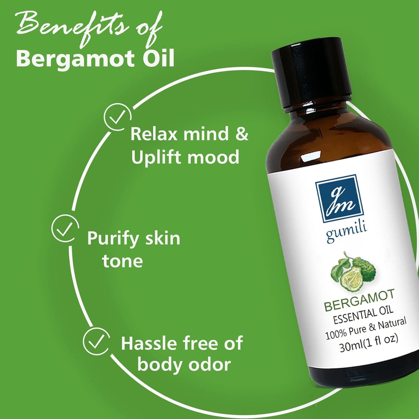 Bergamot Essential Oil 1 Oz - 100% Pure Bergamot Oil for Diffuser, Skin & Body - Natural Citrus Oil