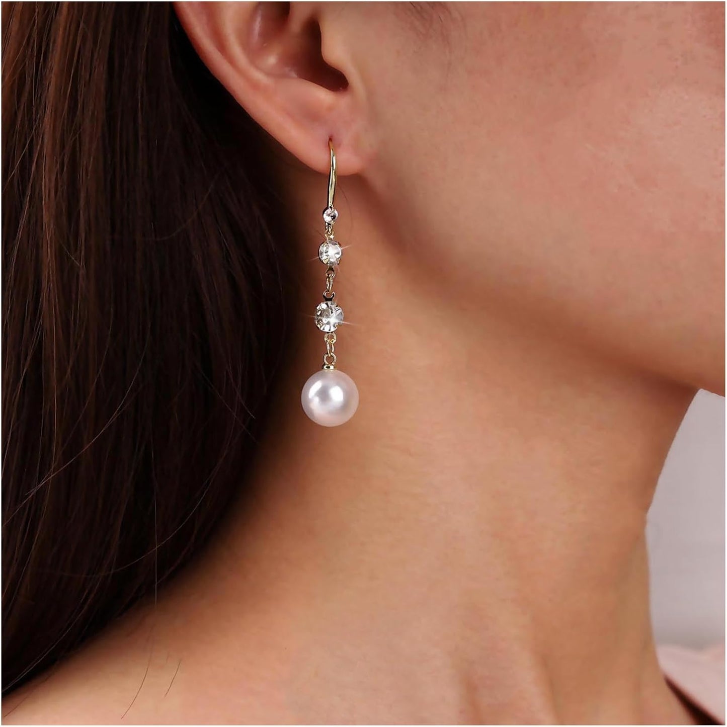 Vintage Crystal Pearl Dangle Earrings Long Pearl Tassel Earrings Pearl Bridal Drop Earrings Gold Rhinestone Stud Earrings Jewelry for Women