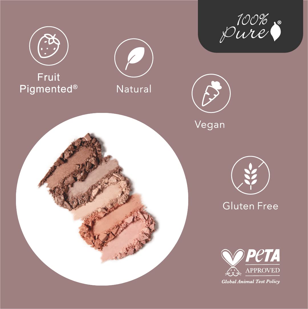 100% PURE Pretty Naked Makeup Palette All in One Compact 3 Eyeshadow, Blush, Face Highlighter, Fruit Pigmented Natural Nude, Neutral Looks for All Skin Types - Vegan (Soft, Neutral Tones)