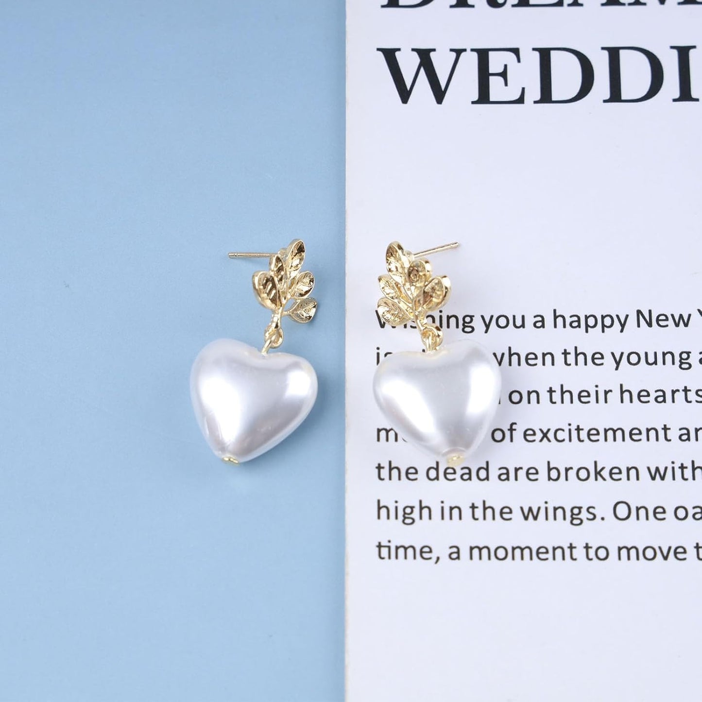 Vintage Pearl Heart Drop Earrings Gold Leaf Pearl Earrings White Pearl Heart Earrings Bridal Pearl Stud Earrings Jewelry for Women