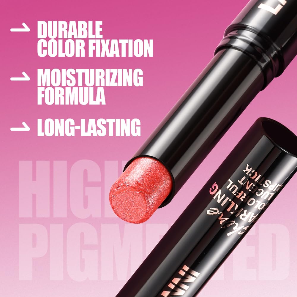 Jolilab 2Pcs Sparkling Lipstick Lip Gloss Long Lasting Waterproof Moisturizer Lip Balm Glitter Shimmer Metallic Lipstick, Diamond Shiny Bold Glow Goth Lipstick for Women Girls,Non-sticky(07+08