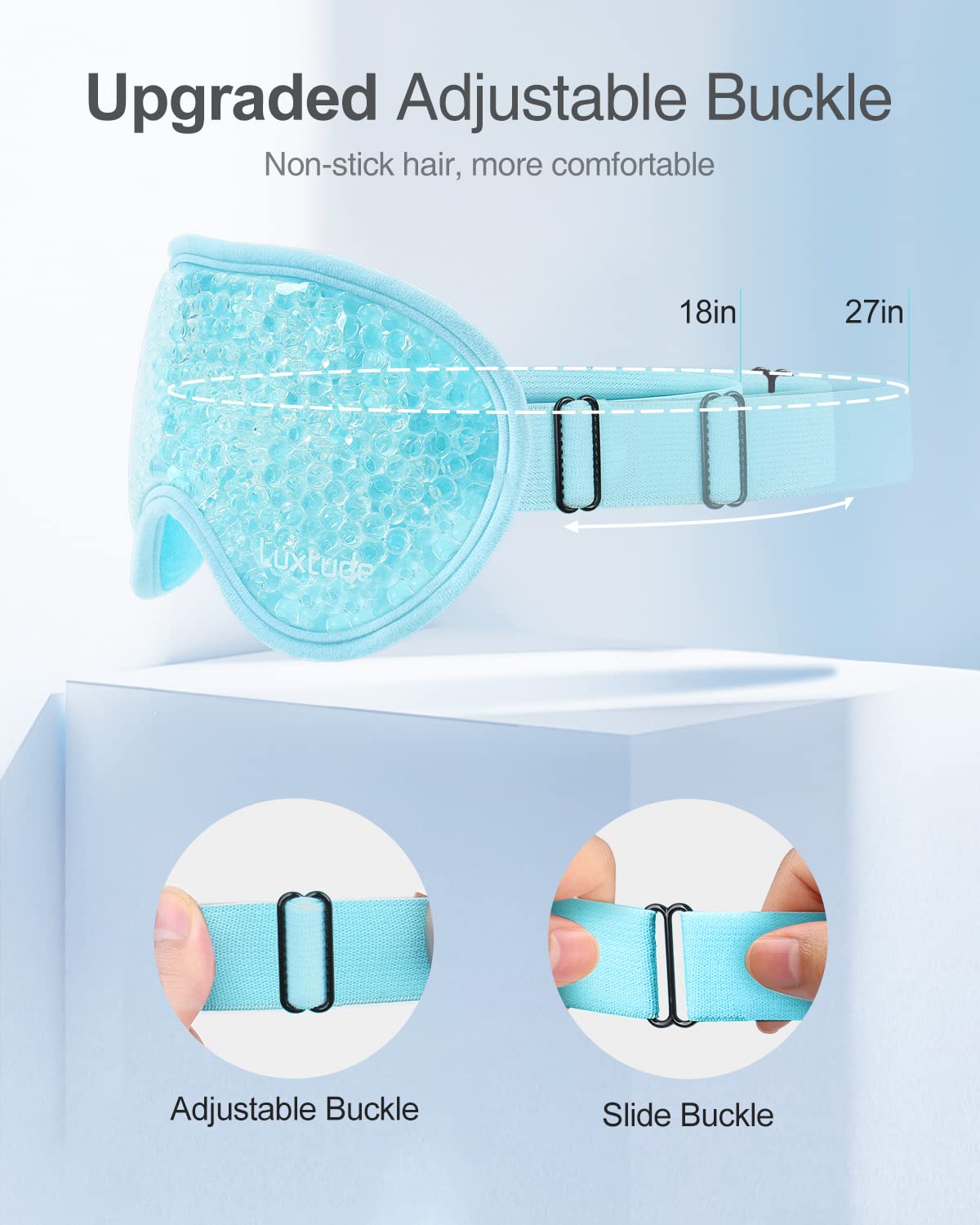 Luxtude Gel Eye Mask Cooling Eye Masks for Dry Eyes, Hot Cold Eye Ice Pack Reusable Cold Eye Mask, Frozen Cold Eye Compress for Puffiness/Dark Circles/Headaches/Skincare/Pain Relief (Blue)