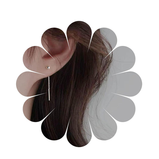 Boho Bar Threader Earrings Silver Line Earrings String Drop Dangle Earrings Pull Through Long Chain Earrings Jewelry for Women and Girls