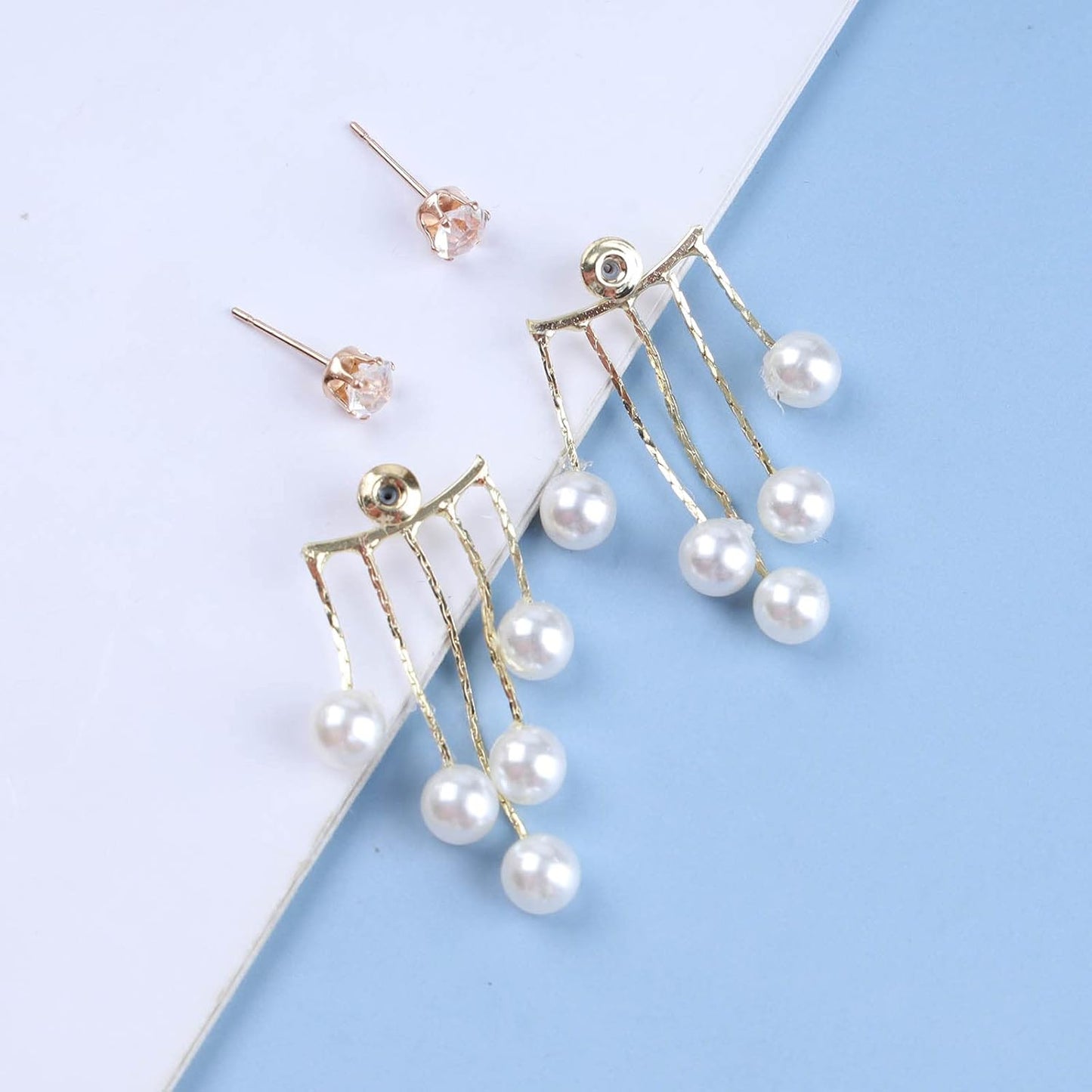 Vintage Crystal Pearl Drop Earrings Long Tassel Pearl Dangle Earrings Gold Cz Pearl Chain Earrings Cz Rhinestone Bridal Earrings Jewelry for Women