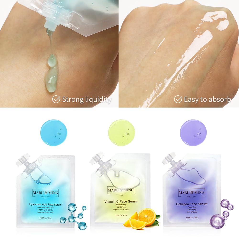 Tres Amigos Collection/Organic Hyaluronic Acid, Vitamin C, Collagen Korean Face Serums 1 oz. Total Weight