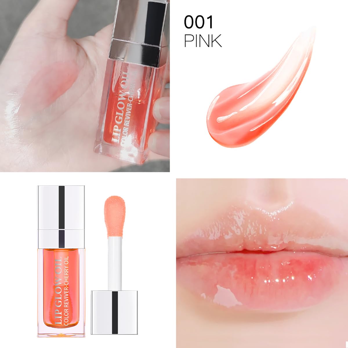 Hydrating Lip Glow Oil Moisturizing Plumping Lip Tint Lip Gloss Transparent Lip Balm Long Lasting Nourishing Repairing Lightening Lip Lines (001# PINK)