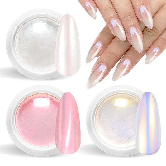 Pearl Chrome Nail Powder BISHENGYF -【Fairy Effect】Pink Chrome Nail Powder White Aurora Yellow Mermaid Iridescent Nail Chrome Powder Metallic Mirror Glitter Pigment Dust For Nail Art Decroation DIY