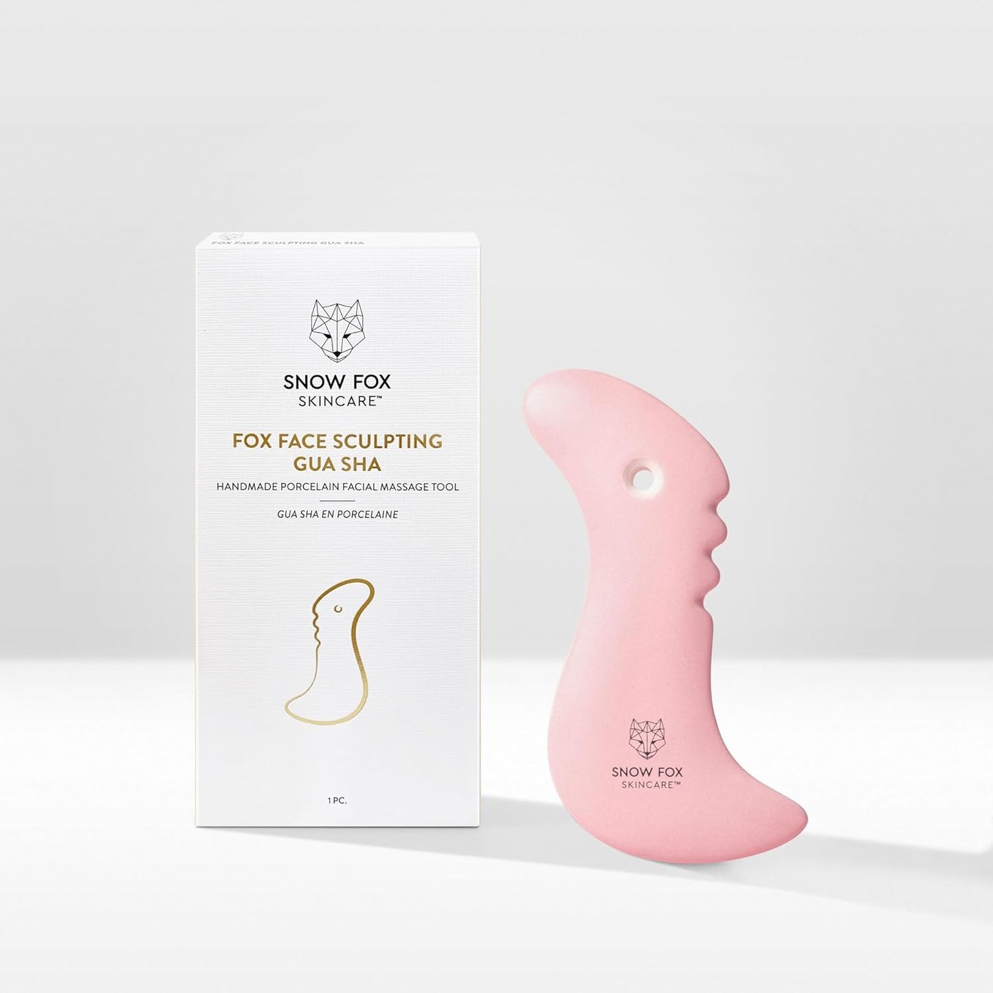Snow Fox Porcelain Facial Gua Sha Tool | Sculpting Massager for Face Contouring, Lymphatic Drainage & Jawline Shaping | Acupressure Therapy Device | Reflexology Face Care (Blossom Pink)