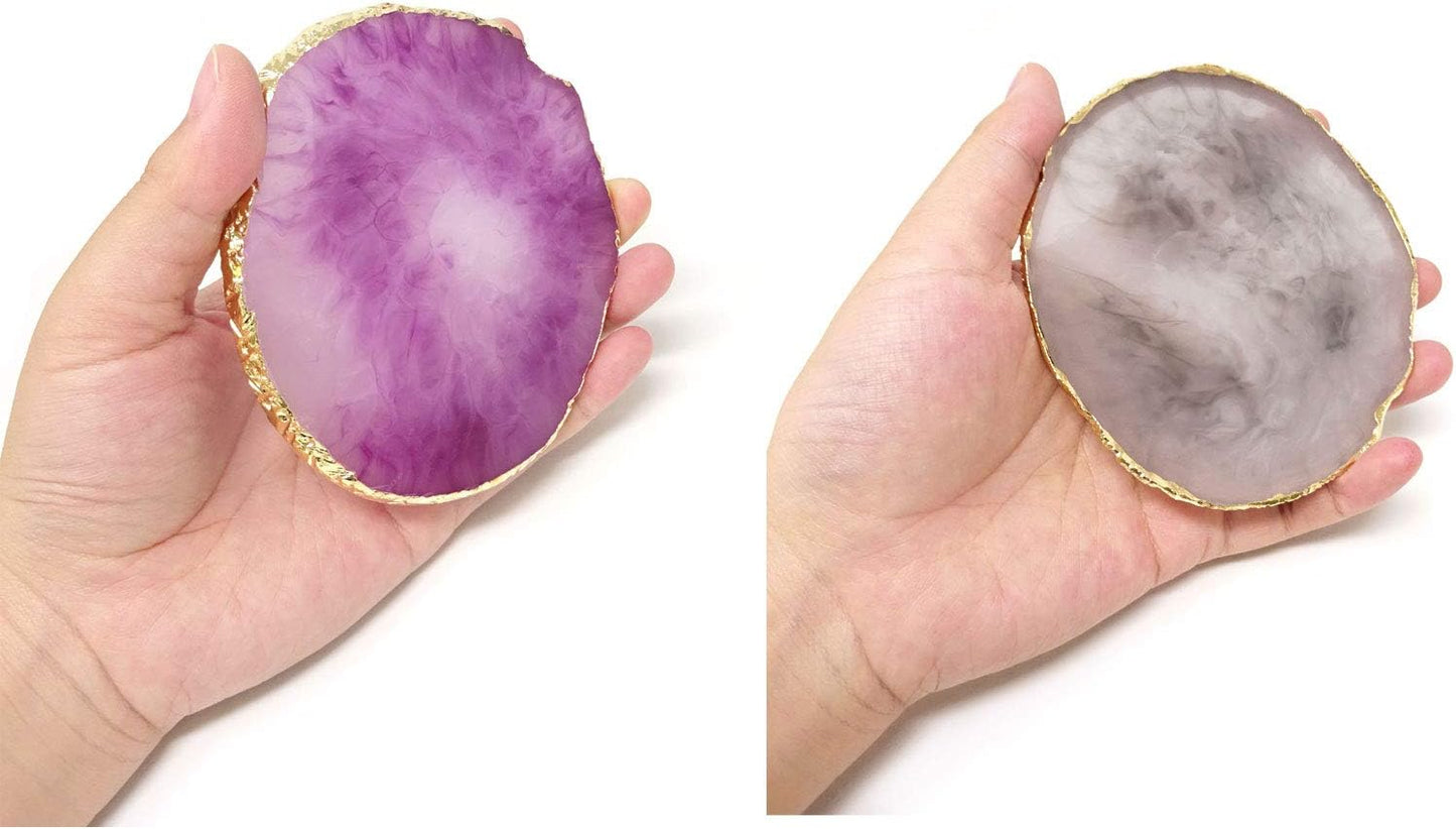 Honbay 2PCS Golden Edge Resin Nail Art Palettes Drawing Plates Manicure Display Tools for Women