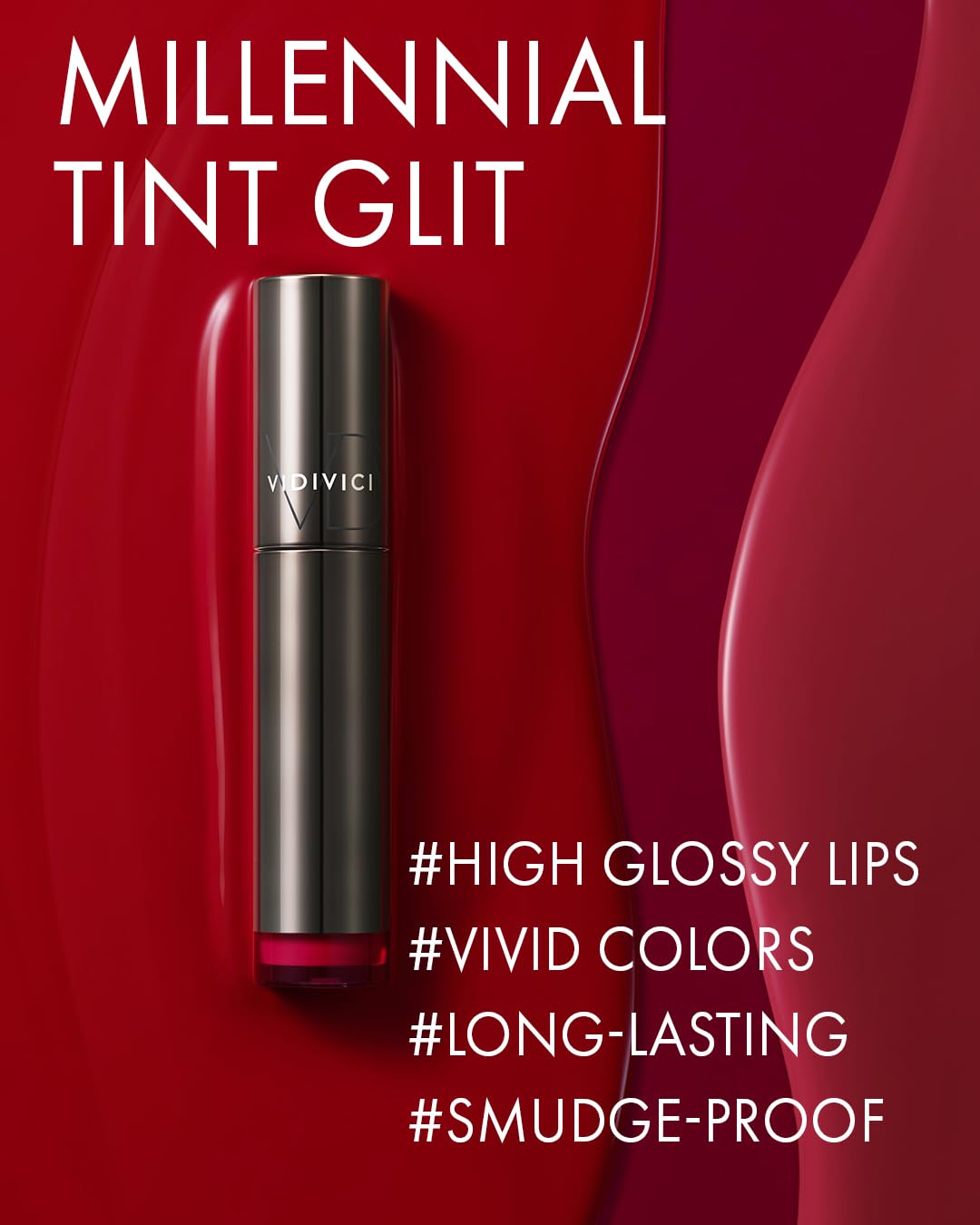 VIDIVICI Millennial Tint Glit - Transfer Proof Moisture Korean Lip Tint with Long-Lasting Color, Lightweight Water Jelly Texture, Hydrating & Smudge-Free Lip Stain, 0.13oz (02 RED TO GO)