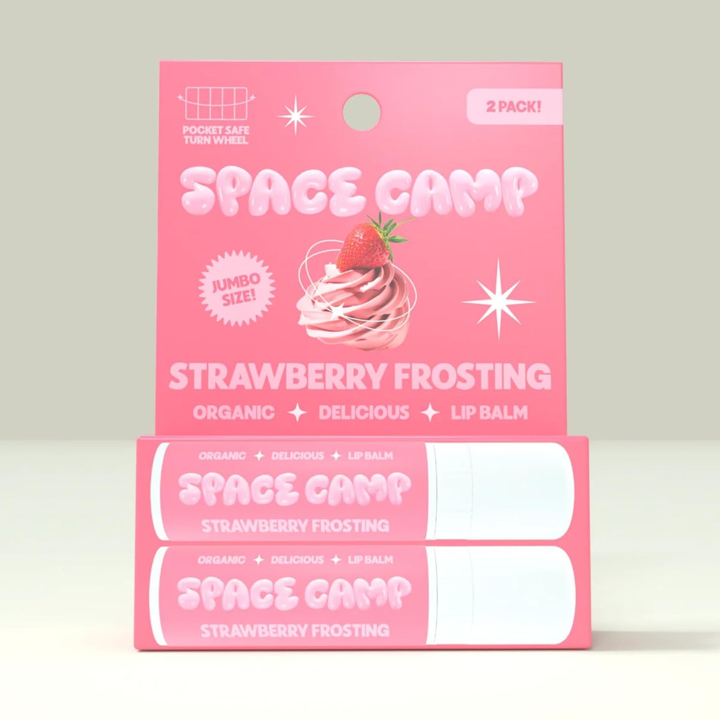 Space Camp Wellness Jumbo Lip Balm - Strawberry Frosting Organic Flavored Balm (2 Pack)