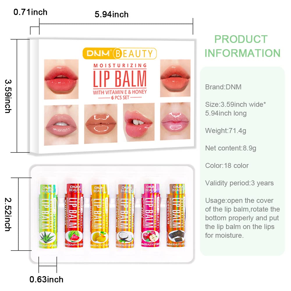 evpct 6Pcs Classic Fruit Flavour Flavored Lip Balm Set for Lip Care Chafed Chapped Cracked Lips,Natural Vitamin E Honey Aloe Vera Watermelon Mango Coconut Milk Apple Chocolate Moisturizing Lip Balm 2