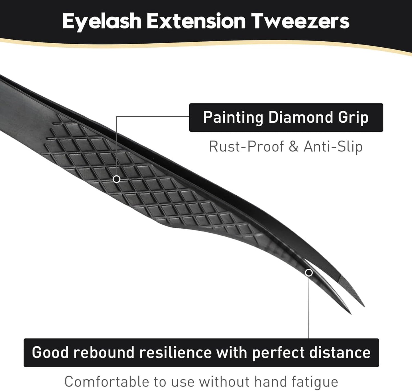 Ms.Queen Isolation Tweezers for Eyelash Extensions, Fiber Grip Dolphin Shape Lash Tweezers for Classic & Individual Eyelash Extensions,Black