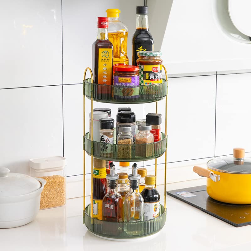 Makeup Organizer for Vanity, 360° Rotating Bathroom Organizer Countertop, High-Capacity Skincare Organizer, Spinning Cosmetics Organizer for Dresser Countertop (3 Tiers, Green)