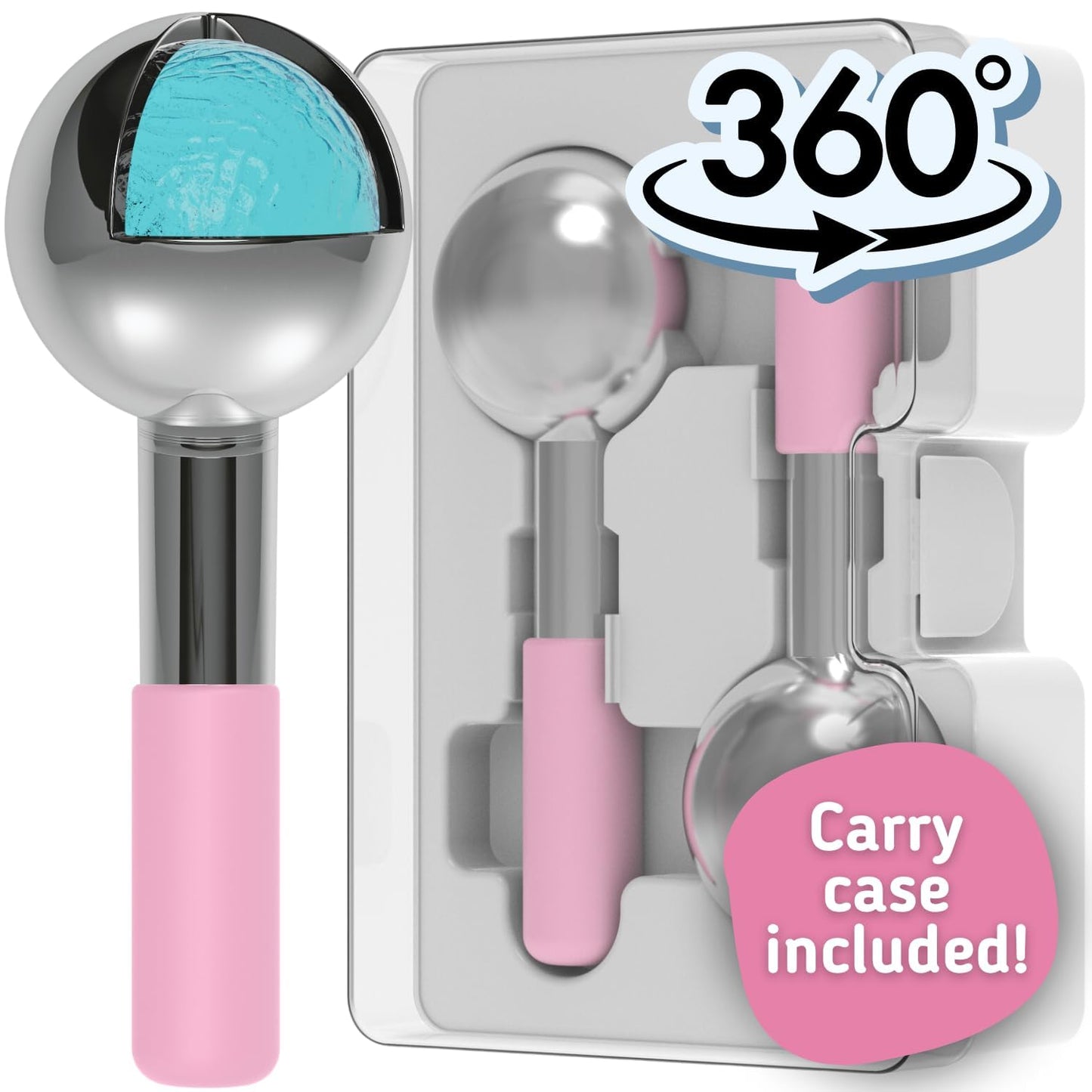 Eli with Love Ice Globes for Facials - 360 Rotating Unbreakable Steel Ice Globes with Carry Case - Professional Esthetician Supplies - Ice Roller for Face and Eyes - Ideal Skincare Tool (Pink)