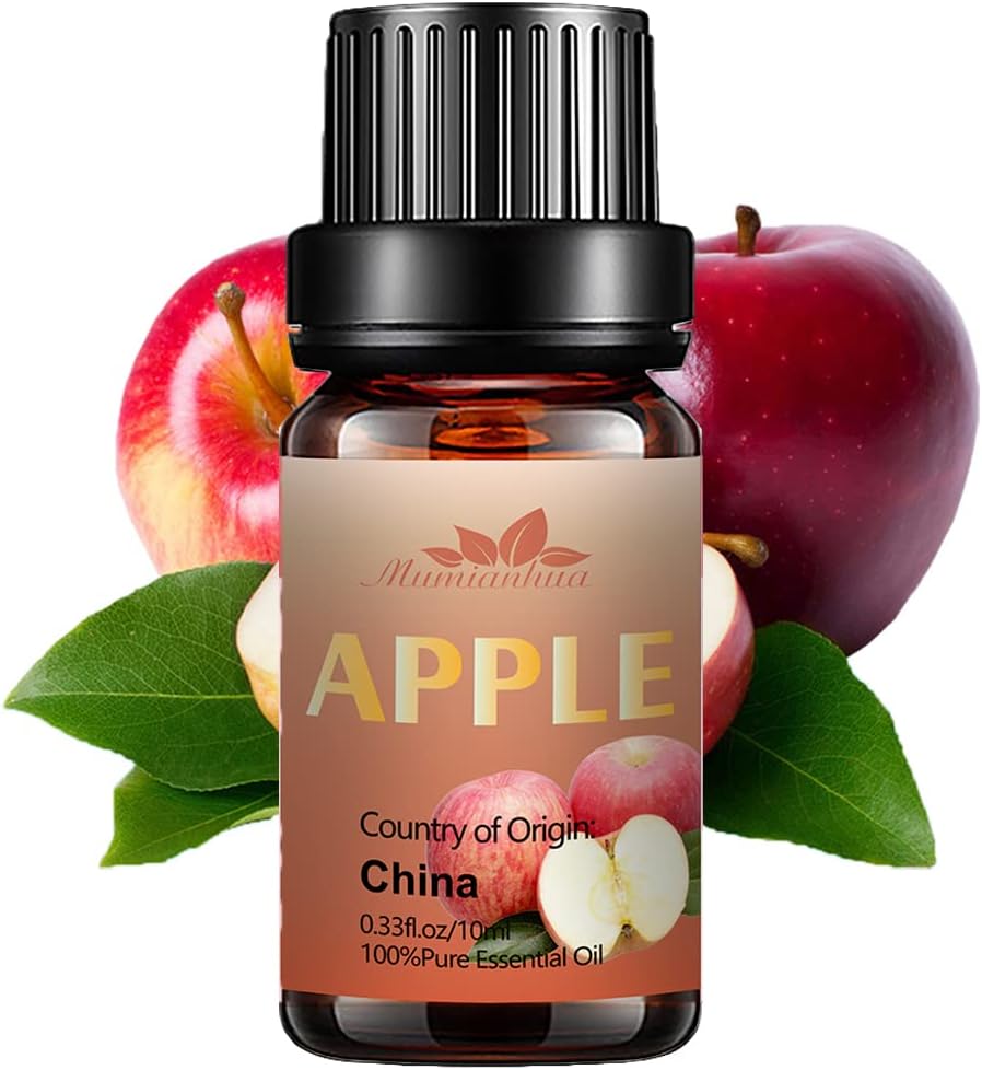 Apple Essential Oil Pure, Mumianhua Natural Therapeutic Grade Aromatherapy Apple Oil for Diffuser, Scented Candles, Car Air Soap, Hair,Skin, Spa, Massage, Yoga, Perfume 0.33 Fl Oz