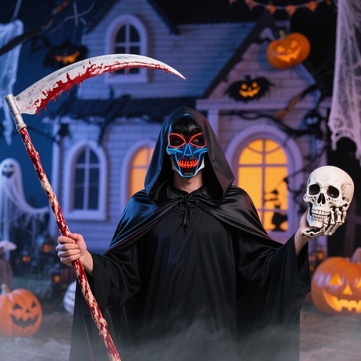 OceanWings Halloween Mask LED Light up Costumes Scary Mask for Party Supplies Favor