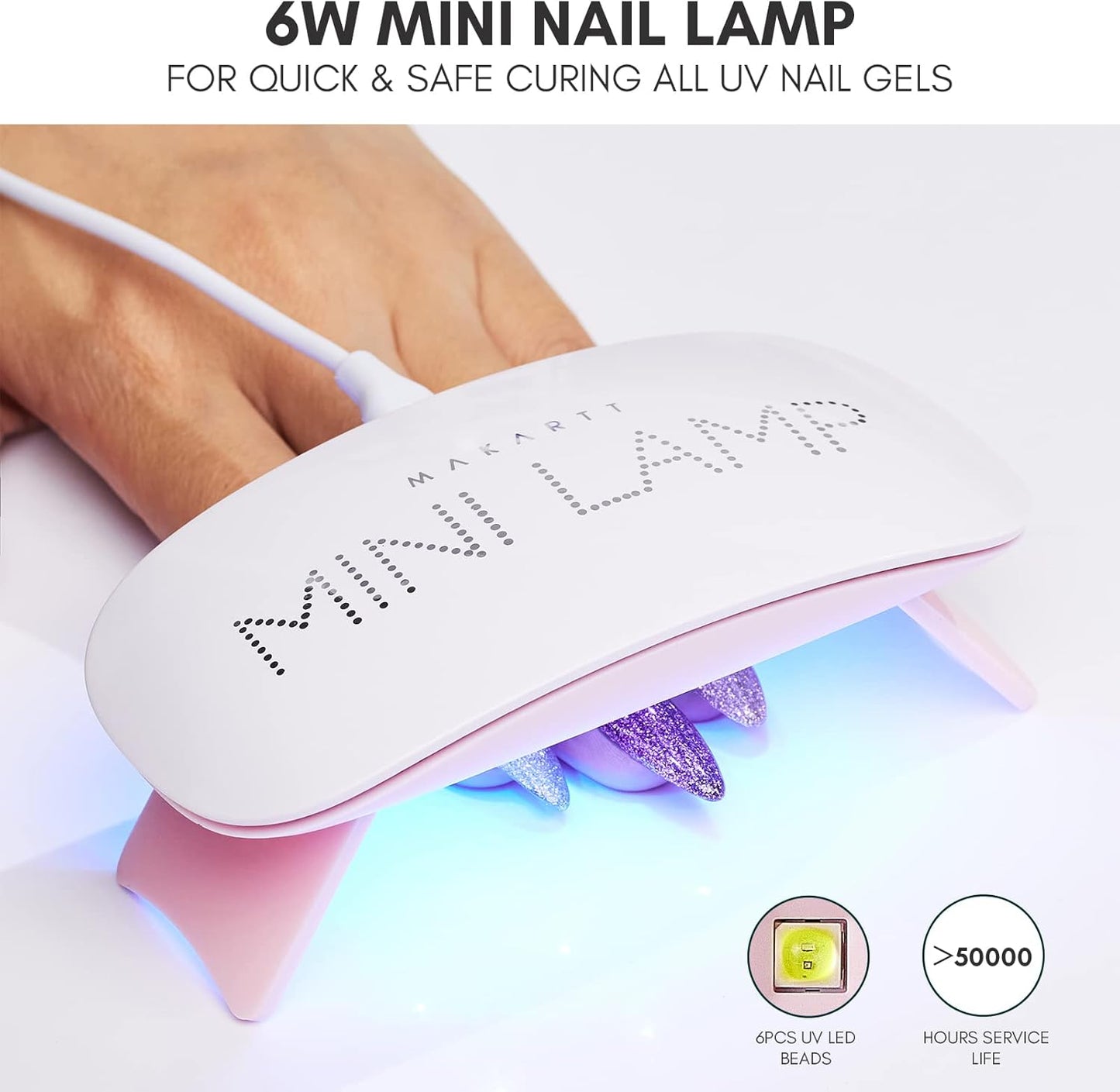 Makartt UV LED Nail Lamp: UV Light for Gel Nails, 6W Mini USB Portable Lamp Fast Drying Gel Polish Curing Light 60S Timer Dryer Manicure Salon Home DIY