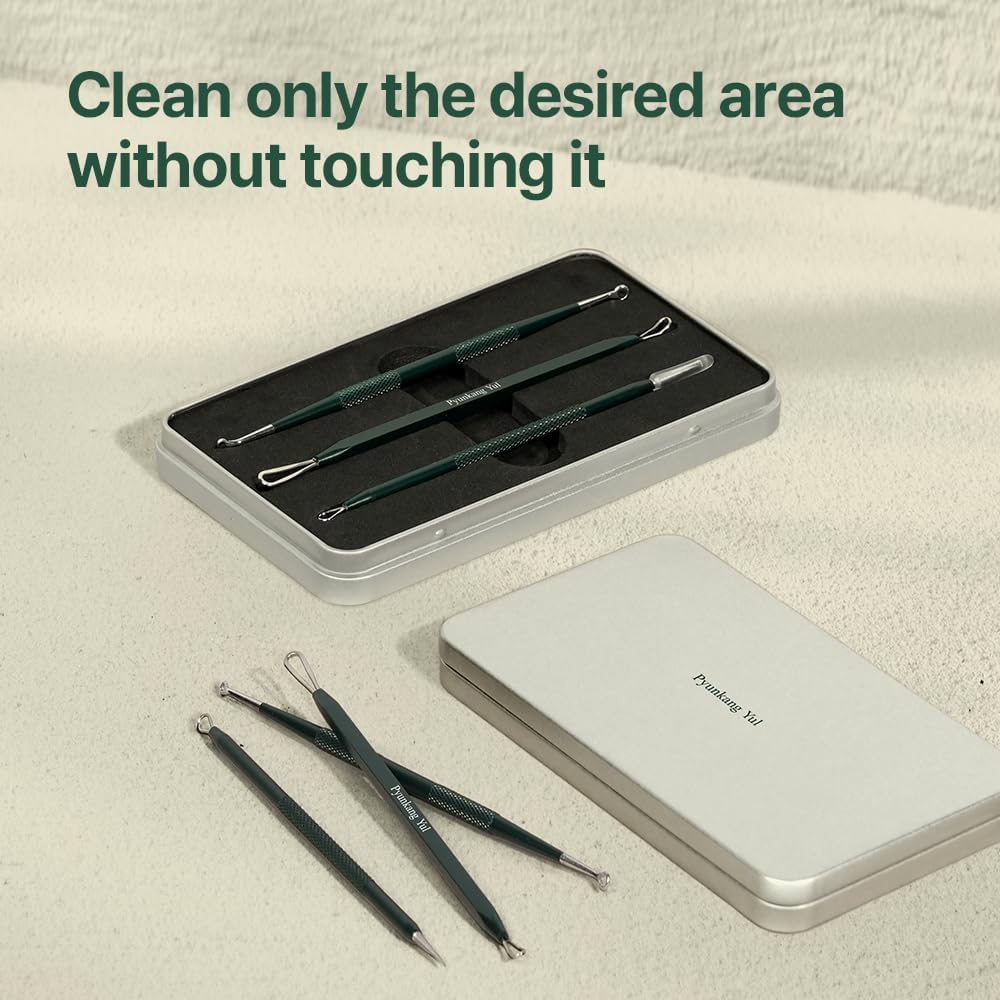 Pyunkang Yul PKY Zit Extractor Set, Tin Case Included, Extractor Tools for Zit Removal on Face, Stainless Steel Slip Free Use (3 Piece Kit)
