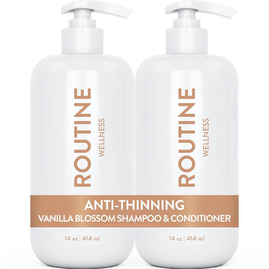 Routine Wellness Anti-Thinning Shampoo and Conditioner Set for Thinning Hair - Biotin DHT Blocker Women & Men - Color Safe Shampoo for Hair Loss & Healthier Hair - Vanilla Blossom (Pack of 2)