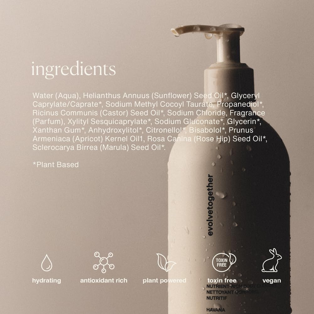 evolvetogether Nutrient-Rich Body Cleanser for Women & Men | Monaco – Mandarin, Oud & Patchouli | Cream-to-Oil Hydration, Gently Cleanses | Vegan, Cruelty-Free, Sulfate Free | (11.8 fl oz)