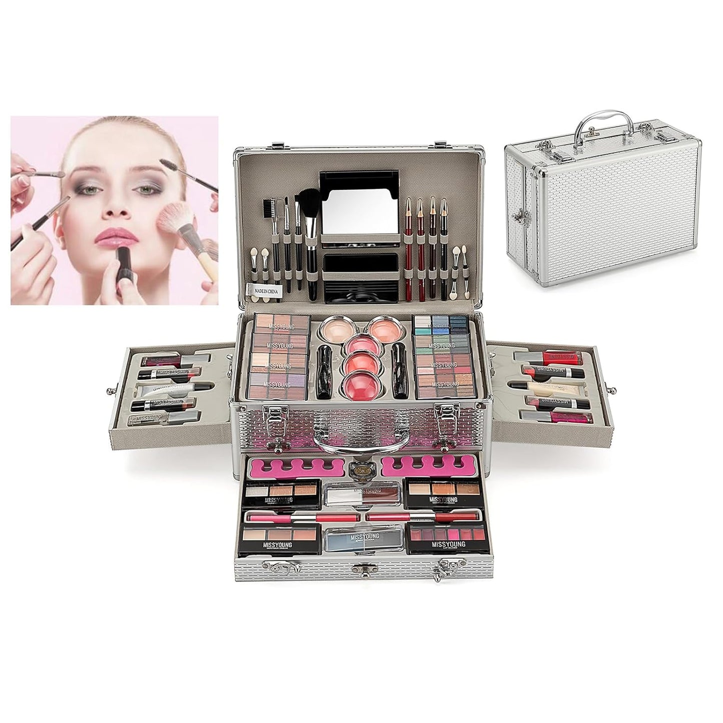 Maquillaje, Makeup gift, Professional make up set, All in one makeup kit for women full kit, Cosmetics teenagers, Makeup palette(102 Colors)(Silver box)