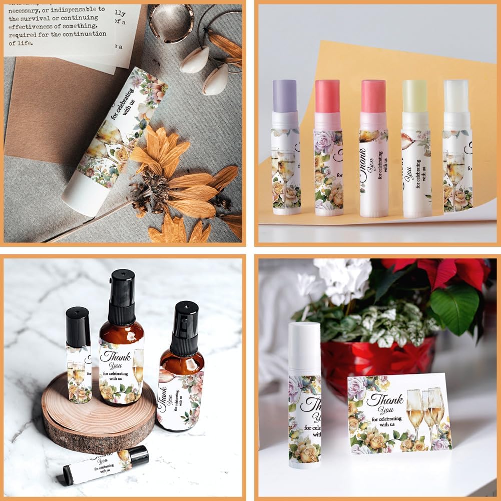 OLYCRAFT 100Pcs Self-Adhesive Lip Balm Tag Sticker 1.7~2.1x1.7~2.1 Inch Waterproof Adhesive Label with Champagne Pattern Lipstick Tag Sticker for Lip Balm Container Tubes Lipstick Wrapping Decoration