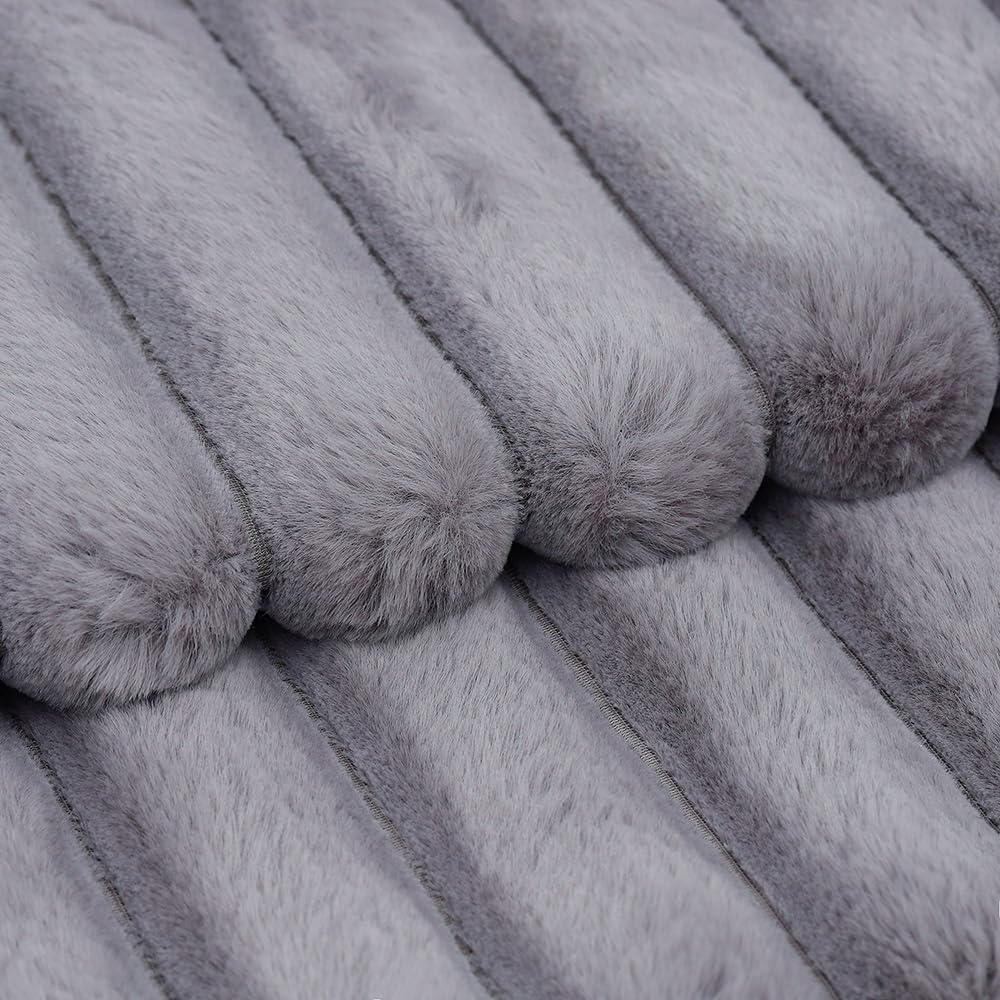 MADIZZ Set of 2 Faux Wool Plush Decorative Throw Pillow Covers 16x16 Inch Grey Fluffy Striped Soft Decorative Cushion Cover for Sofa Bedroom Pillow Shell